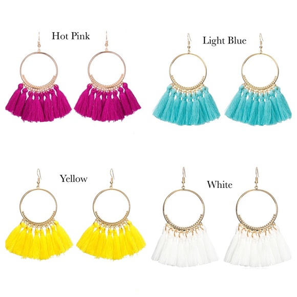 Oversized Bohemian Round Dangle Earrings Tassels - Picture 7 of 8